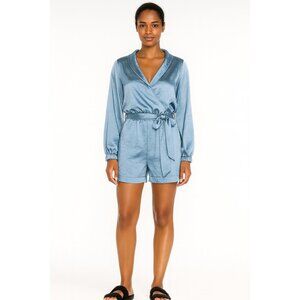 L'Academie Carmen Satin Belted  Short Dusty Blue Small